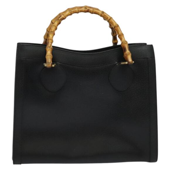 GUCCI Bamboo Hand Bag Leather Black Gold 002 002 - Picture 2 of 12